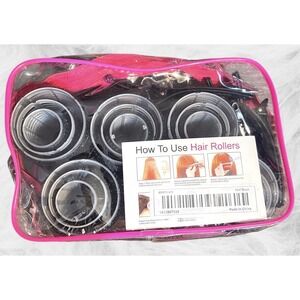 Hot Pink Hair Roller Set with Clips - Women Hair Tools